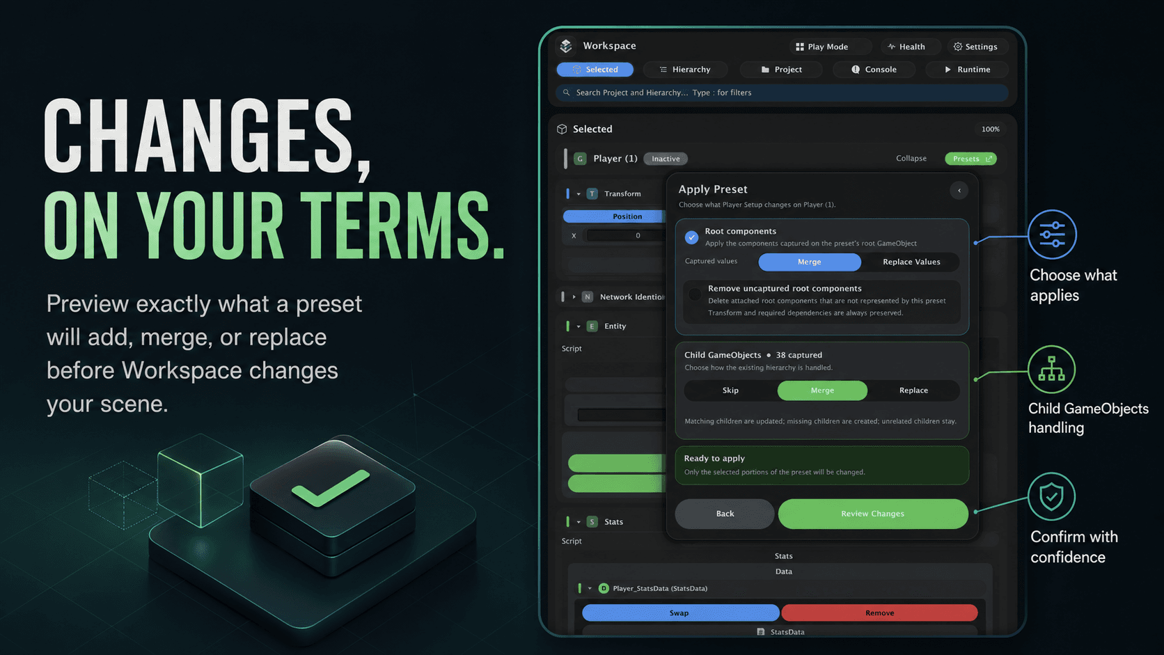 Workspace safe confirmation workflow for Project Health repairs
